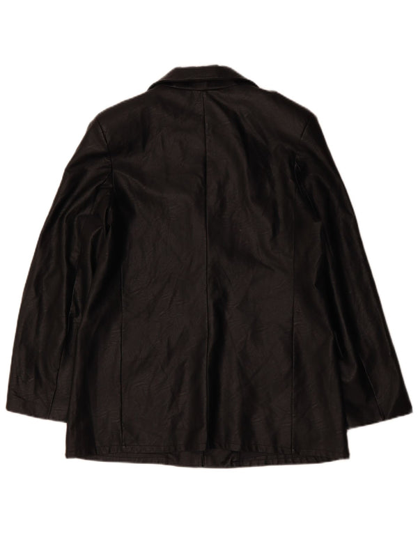 VINTAGE Womens 1 Button Faux Leather Blazer Jacket UK 12 Medium Black
