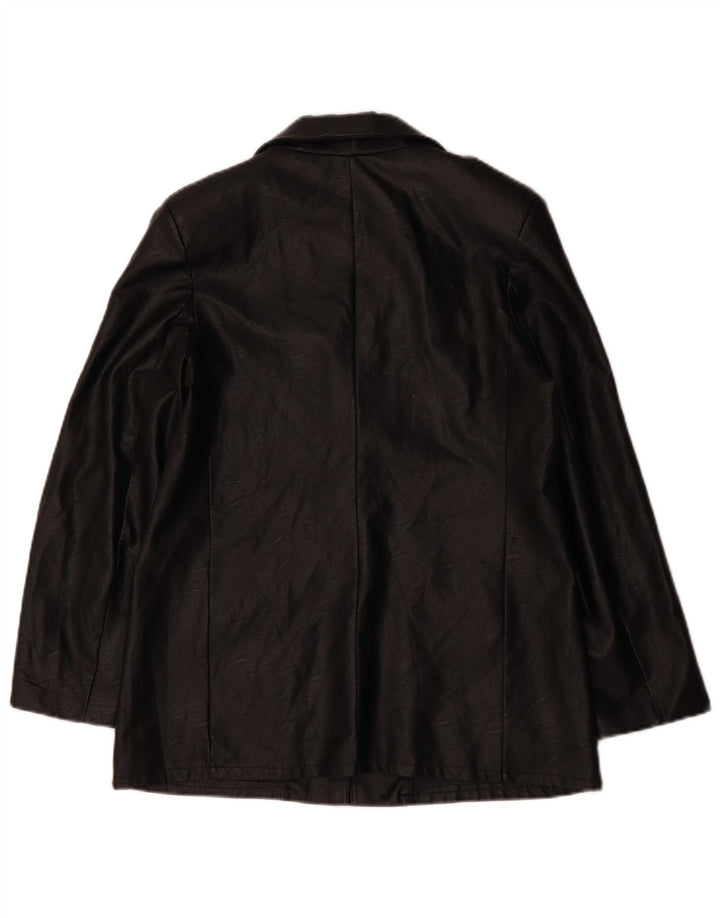 VINTAGE Womens 1 Button Faux Leather Blazer Jacket UK 12 Medium Black