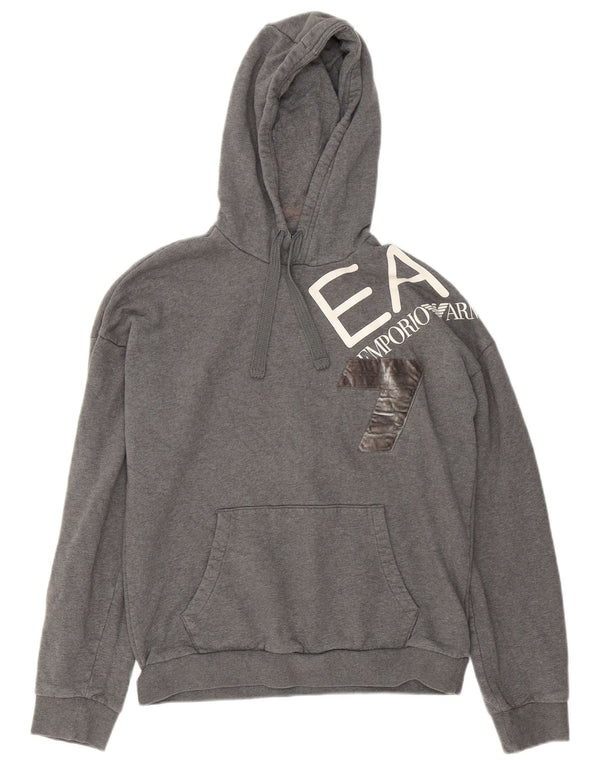 Emporio Armani Mens Graphic Hoodie Jumper Small Grey Flecked Cotton