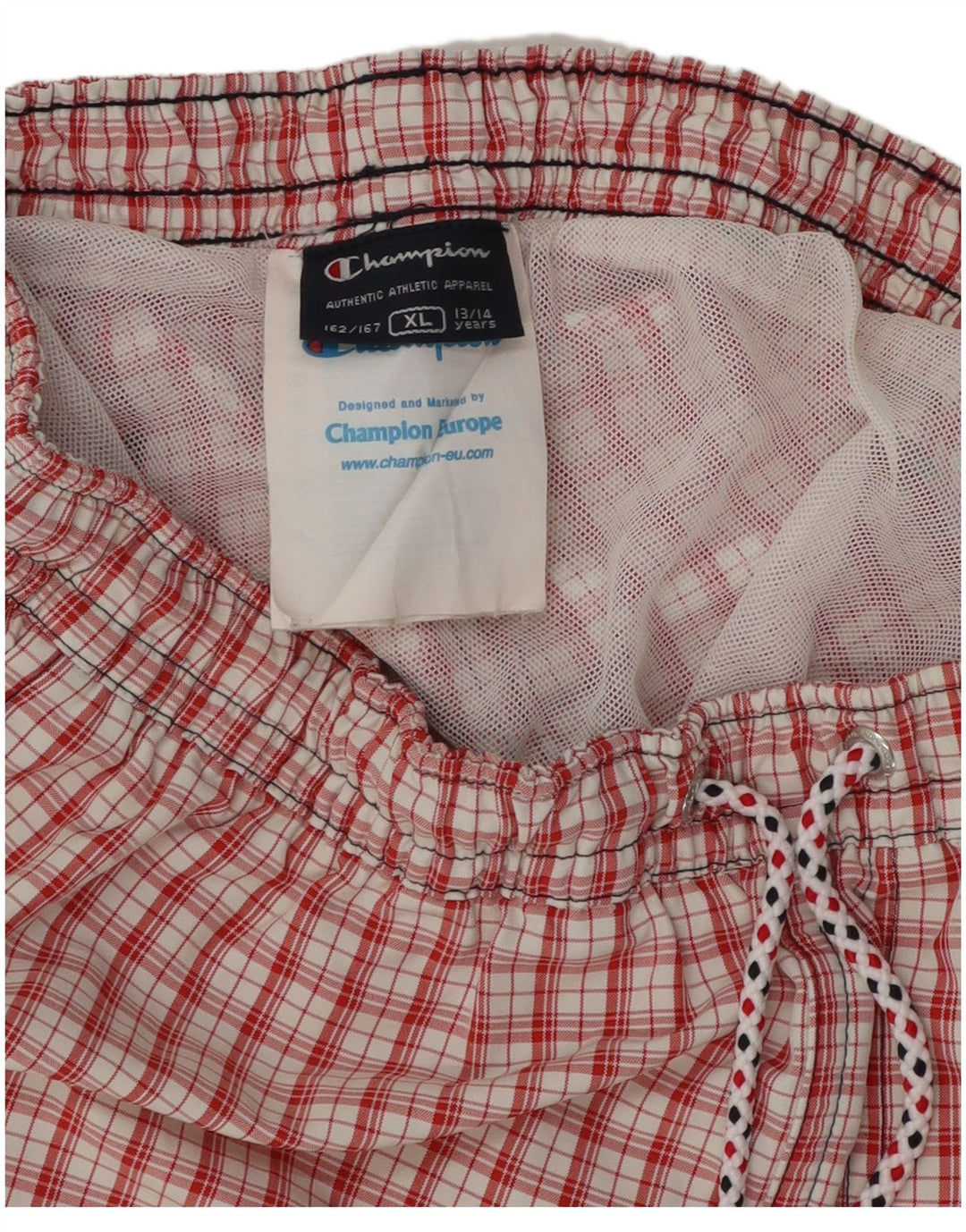 CHAMPION Boys Swimming Shorts 13-14 Years XL Red Check Polyester