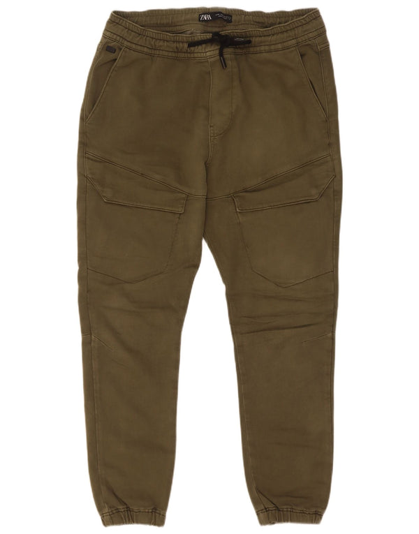 Zara Mens Joggers Cargo Trousers Medium W31 L26 Khaki Cotton
