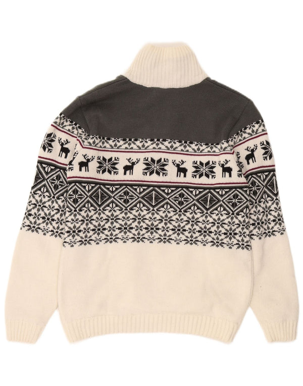 CMP Mens Zip Neck Jumper Sweater Large White Fair Isle Acrylic