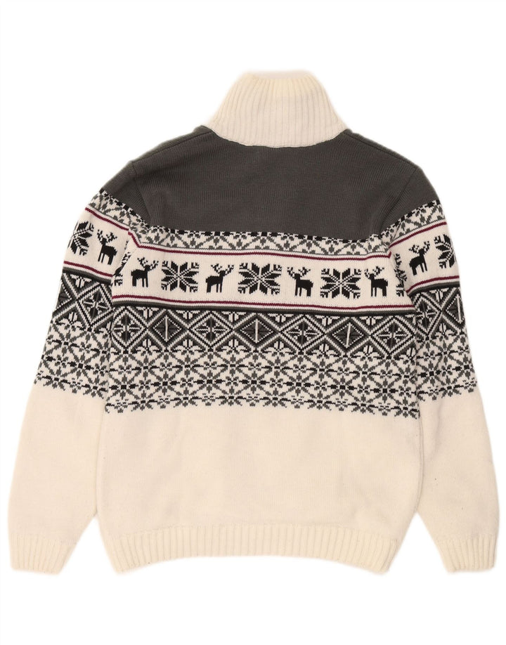 CMP Mens Zip Neck Jumper Sweater Large White Fair Isle Acrylic