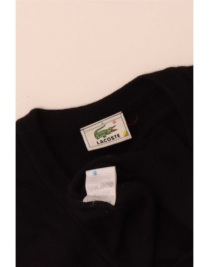 Lacoste Mens V-Neck Jumper Sweater Size 5 Large Black New Wool