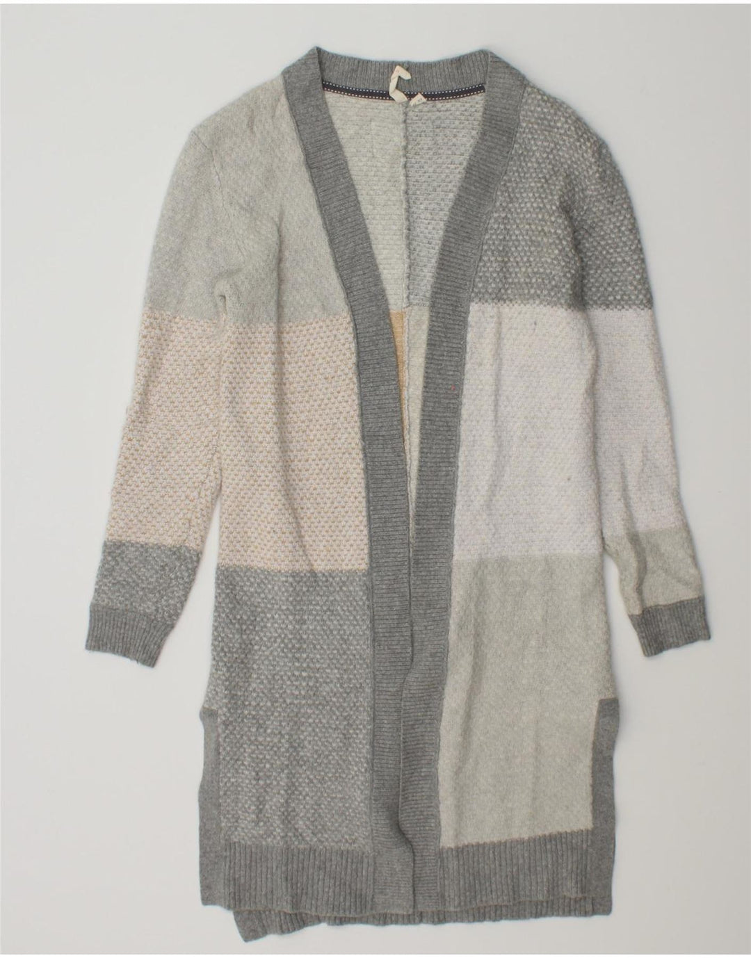 WHITE STUFF Womens Open Cardigan Sweater UK 10 Small Grey Colourblock Vintage White Stuff and Second-Hand White Stuff from Messina Hembry 