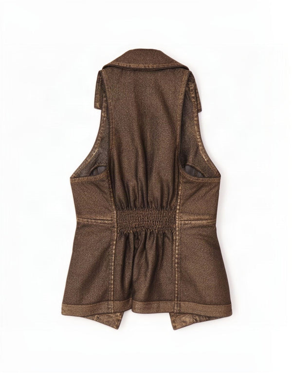 Topshop Womens Denim Waistcoat UK 8 Small Khaki Cotton
