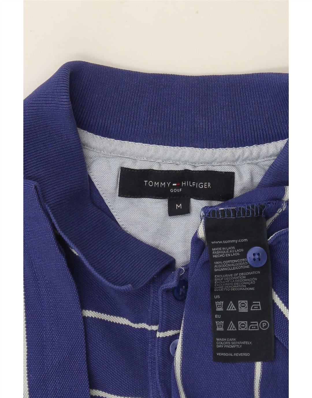 Tommy Hilfiger Mens Polo Shirt Medium Blue Striped Cotton