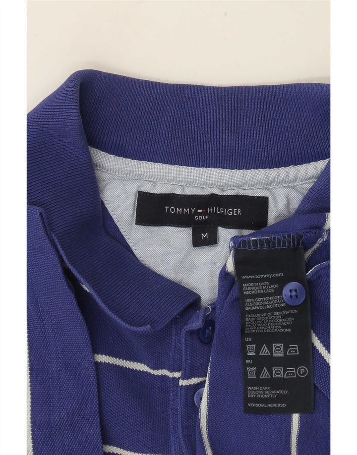 Tommy Hilfiger Mens Polo Shirt Medium Blue Striped Cotton