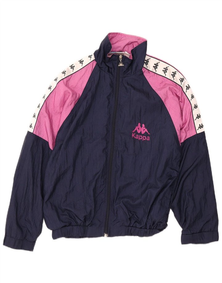 KAPPA Boys Graphic Tracksuit Top Jacket 13-14 Years Navy Blue Colourblock