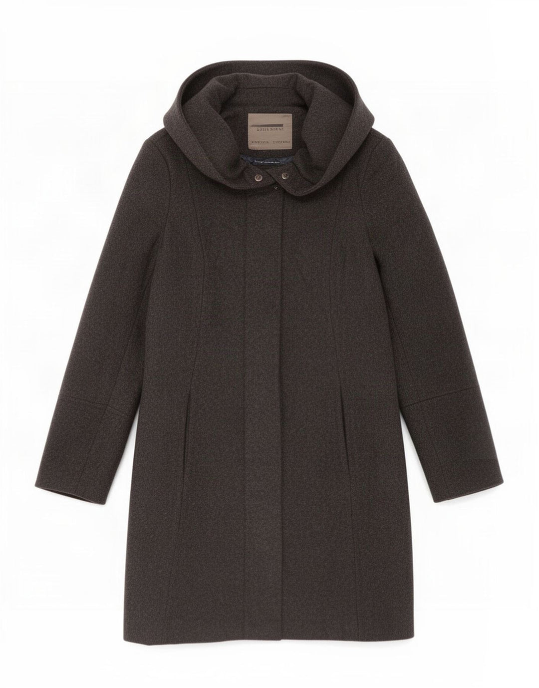Zara Womens Hooded Overcoat UK 10 Small Black Wool