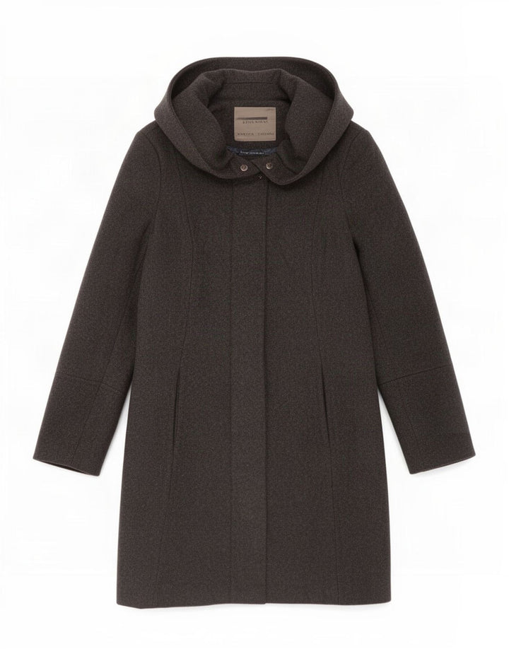 Zara Womens Hooded Overcoat UK 10 Small Black Wool