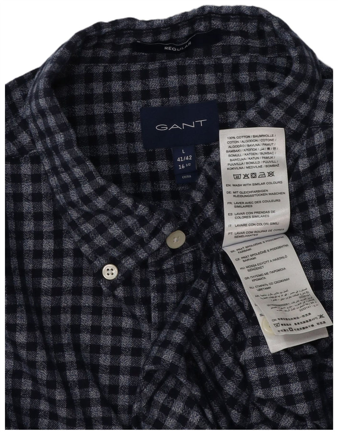 GANT Mens Flannel Shirt Size 41/42 16 1/2  Large Navy Blue Gingham
