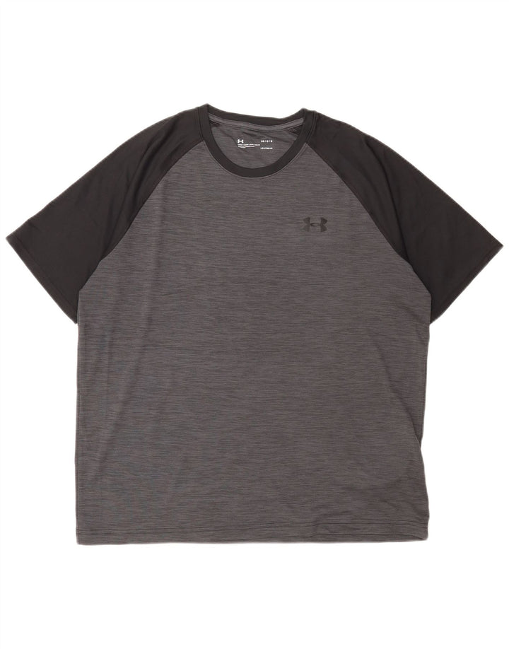 Under Armour Mens Heat Gear T-Shirt Top Large Grey Colourblock Polyester