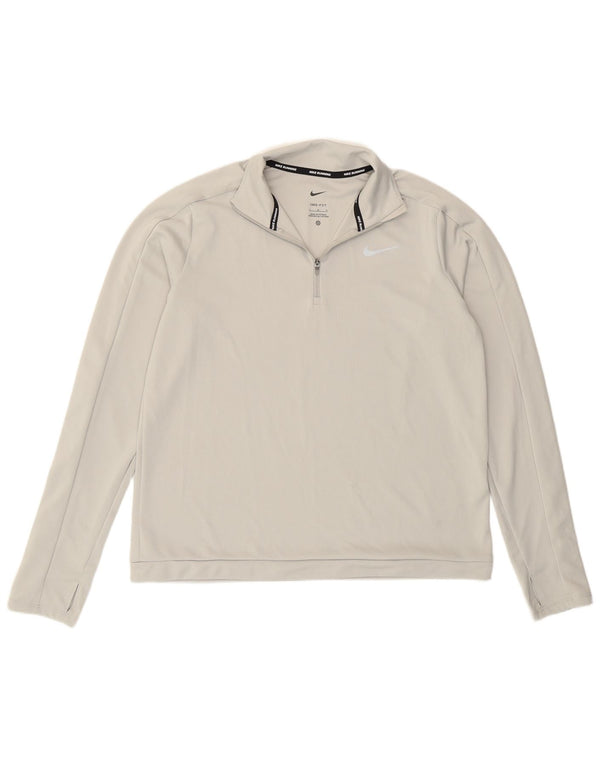 Nike Womens Dri Fit Zip Neck Top Long Sleeve UK 16 Large Grey Polyester