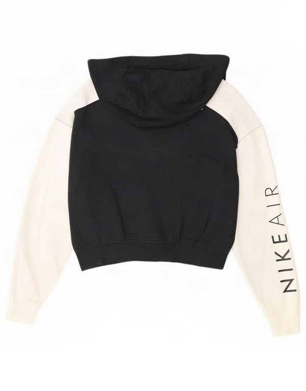 Nike Womens Crop Zip Hoodie Sweater UK 14 Medium Black Colourblock Cotton