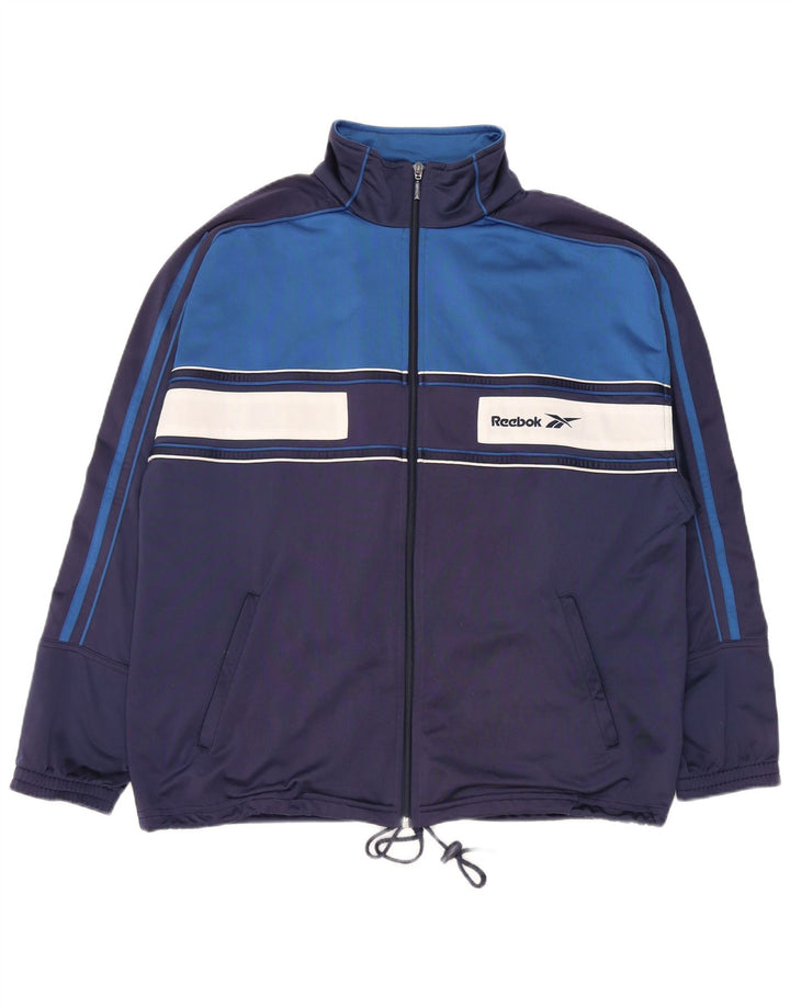 Reebok Mens Graphic Tracksuit Top Jacket Medium Navy Blue Colourblock