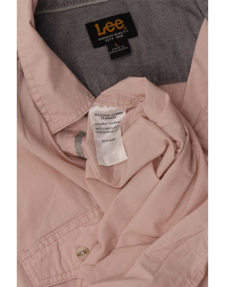 Lee Mens Short Sleeve Shirt Large Pink Cotton