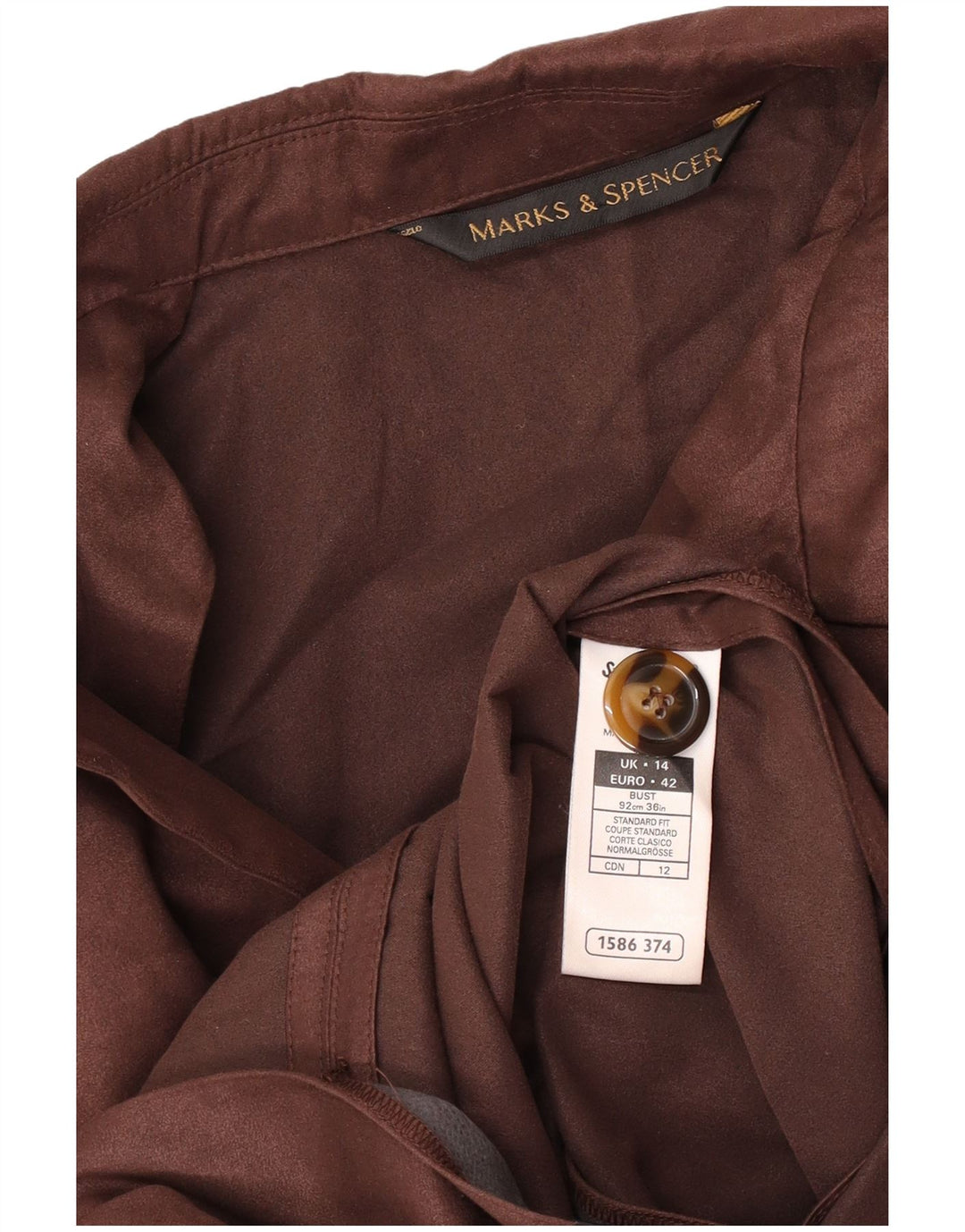 Marks & Spencer Womens 3 Button Blazer Jacket UK 14 Large Brown Polyester