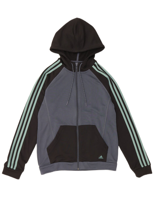 Adidas Womens Zip Hoodie Sweater UK 12/14 Medium Grey Colourblock Sports