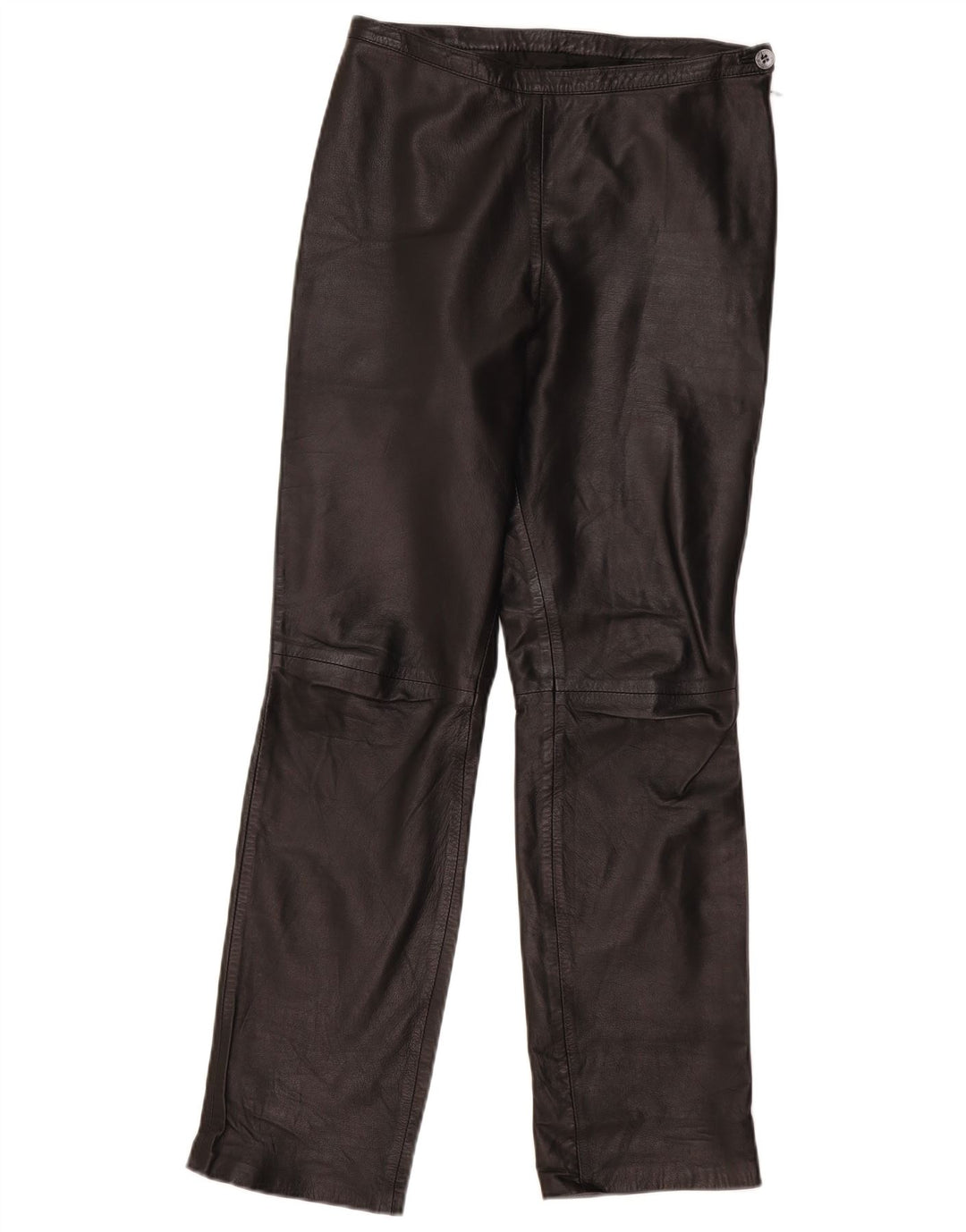 Vintage Womens Straight Leather Trousers W28 L29 Black Leather
