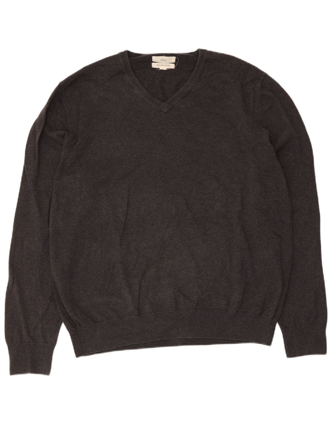 Marks & Spencer Mens V-Neck Jumper Sweater XL Grey Cotton