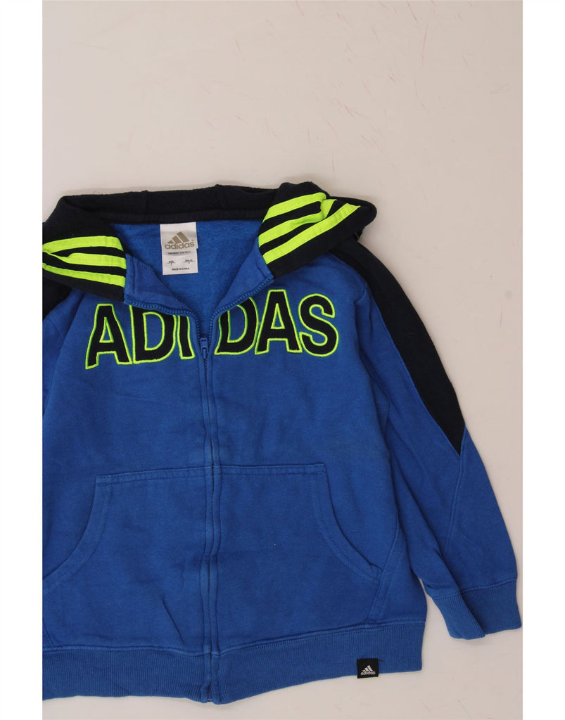 ADIDAS Boys Graphic Zip Hoodie Sweater 6-7 Years Blue Colourblock Cotton Vintage Adidas and Second-Hand Adidas from Messina Hembry 