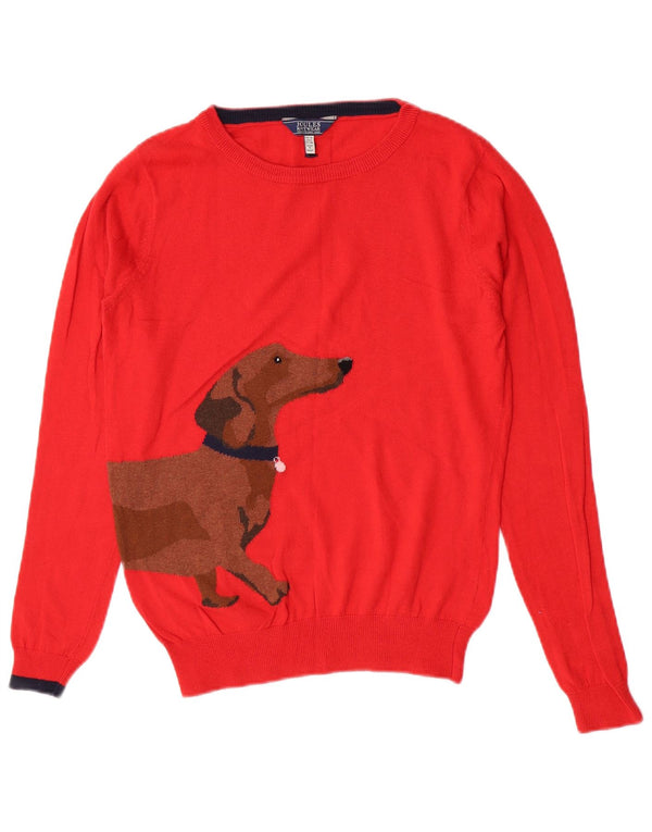 Joules Womens Graphic Boat Neck Jumper Sweater UK 10 Small Red Cotton