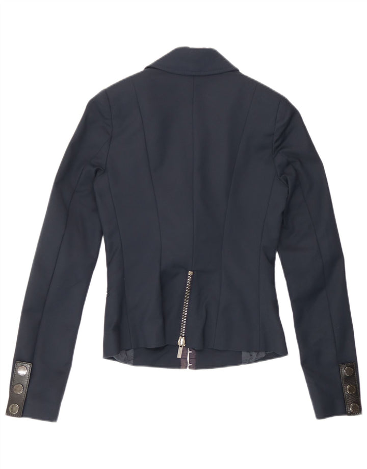 Elisabetta Franchi Womens Blazer Jacket IT 40 Small Navy Blue Cotton