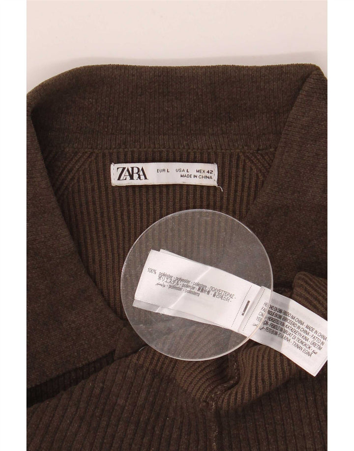 Zara Mens Polo Neck Jumper Sweater Large Brown Polyester