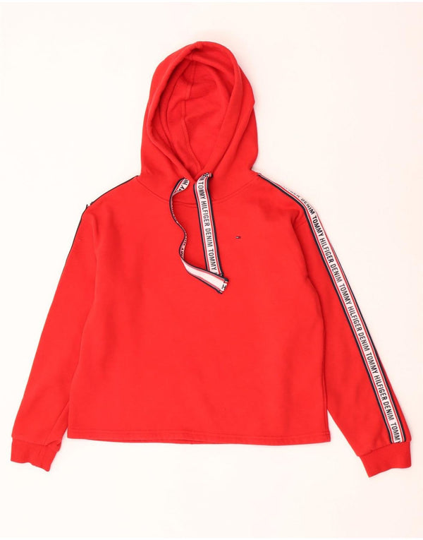Tommy Hilfiger Womens Crop Graphic Oversized Hoodie Jumper UK 10 Small Red