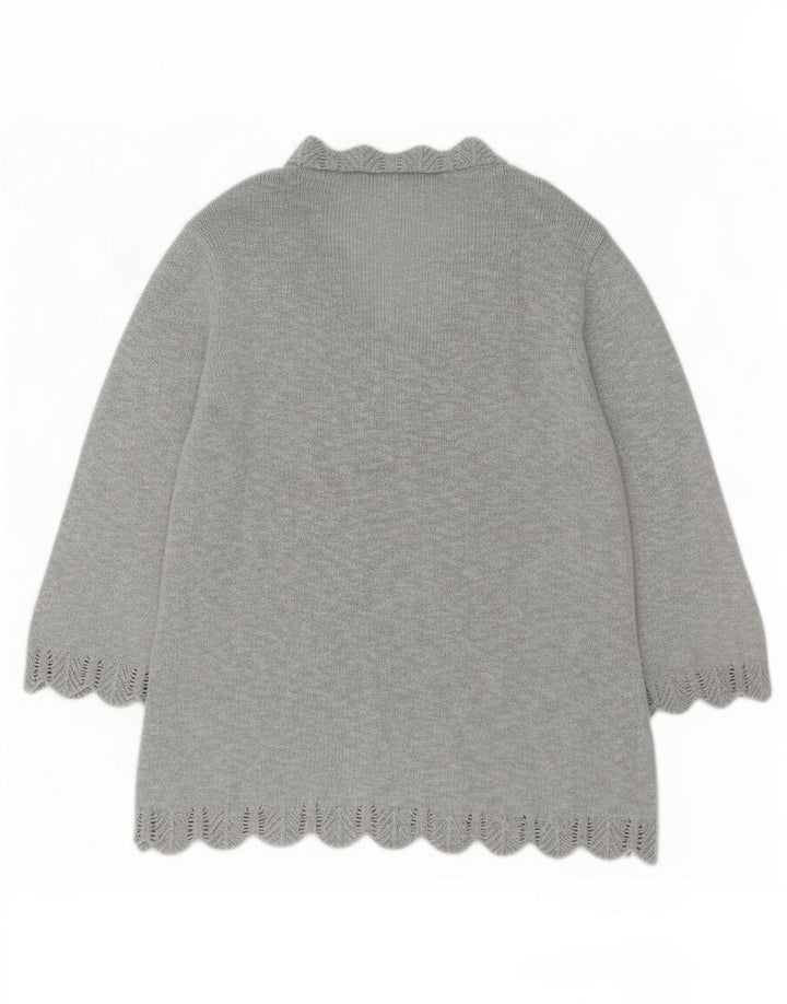 Marks & Spencer Womens Poplin V-Neck Jumper Sweater UK 16 Large Grey