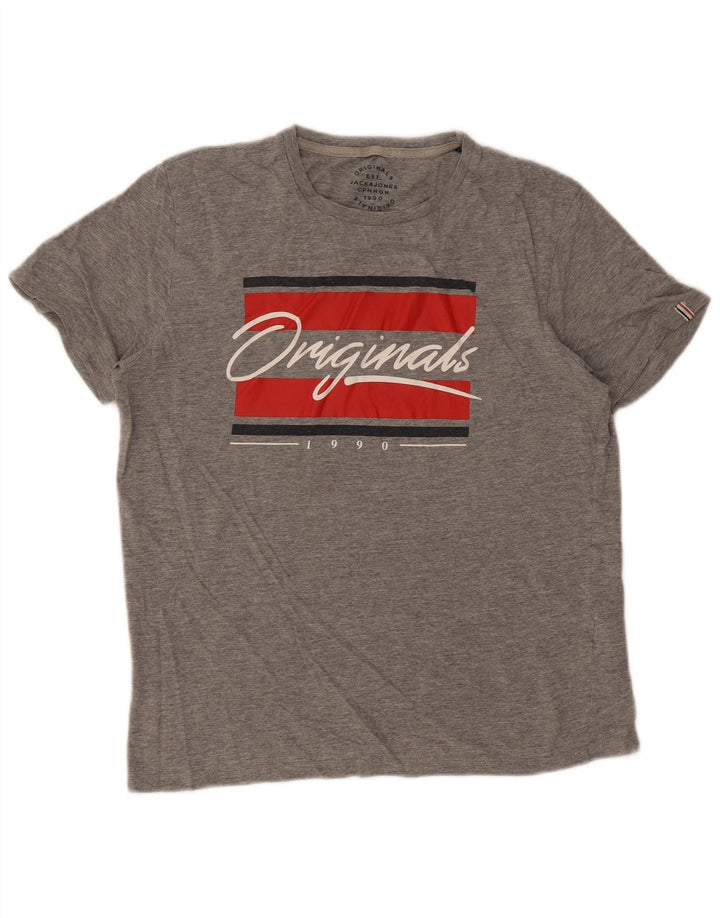 Jack & Jones Mens Graphic T-Shirt Top Medium Grey Cotton
