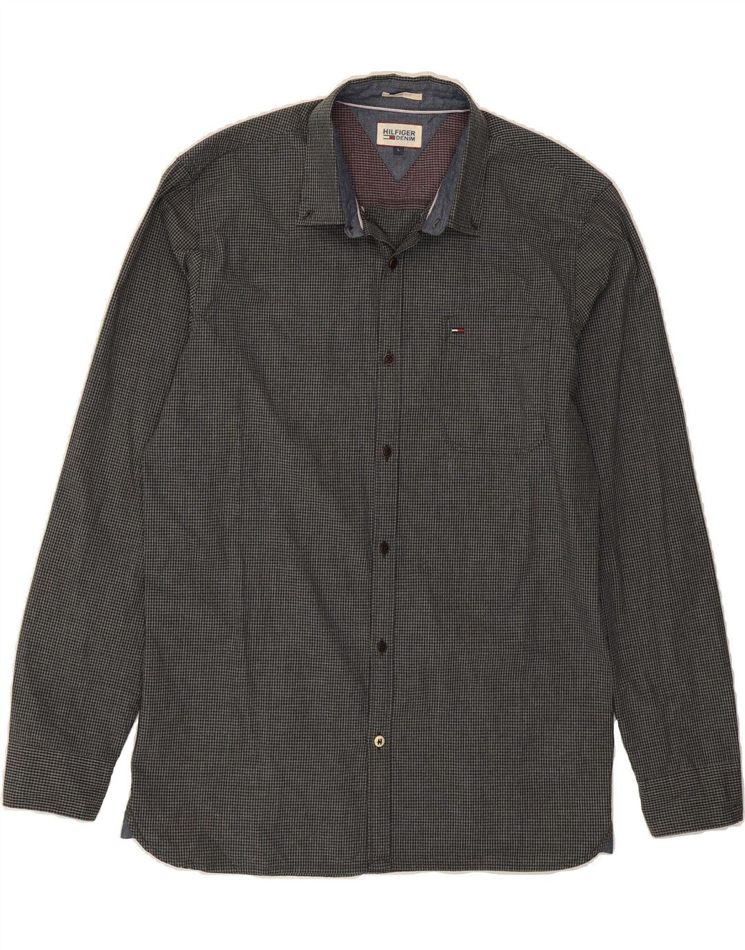 TOMMY HILFIGER Mens Slim Fit Shirt Large Grey Gingham Cotton Vintage Tommy Hilfiger and Second-Hand Tommy Hilfiger from Messina Hembry 