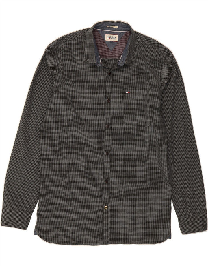 TOMMY HILFIGER Mens Slim Fit Shirt Large Grey Gingham Cotton Vintage Tommy Hilfiger and Second-Hand Tommy Hilfiger from Messina Hembry 
