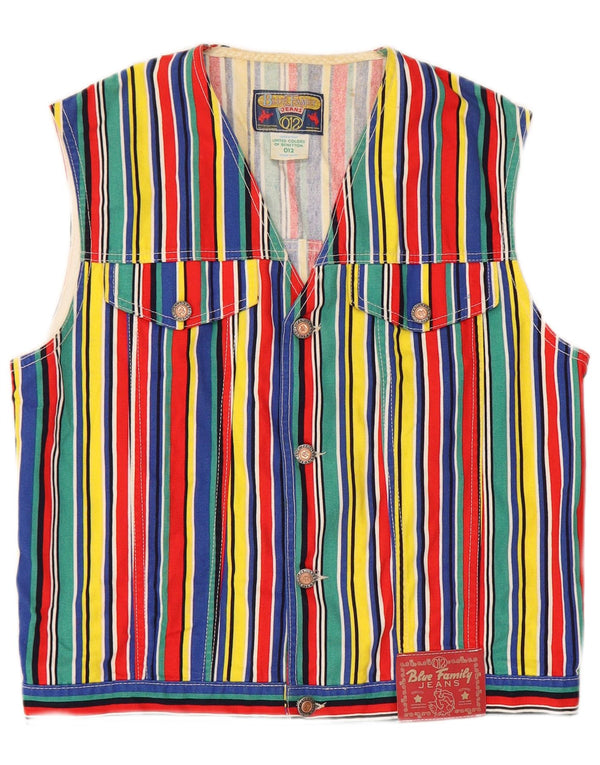Benetton Womens Blue Family Waistcoat UK 18 XL Multicoloured Striped Cotton