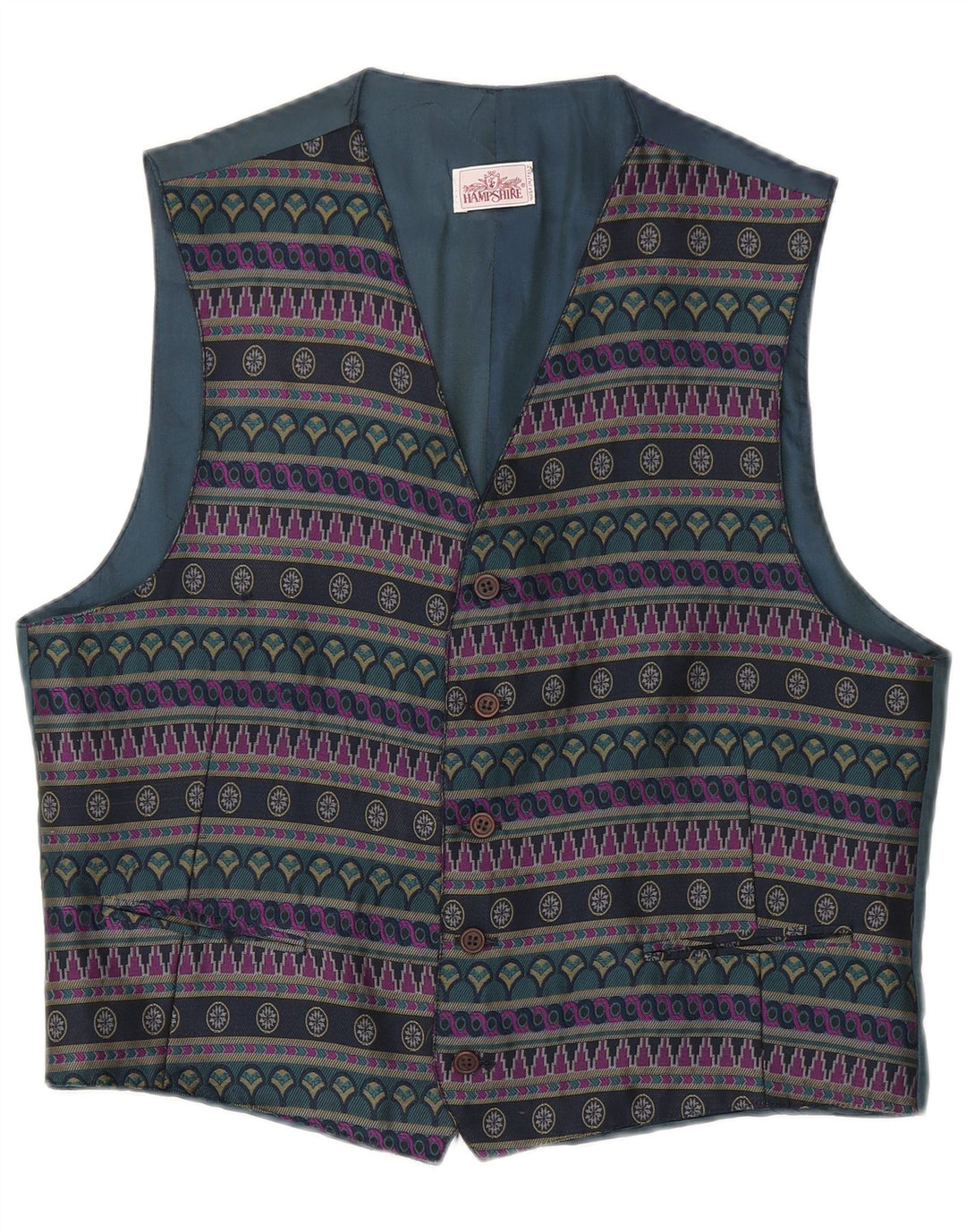 Vintage Mens Waistcoat XL Navy Blue Geometric Polyester