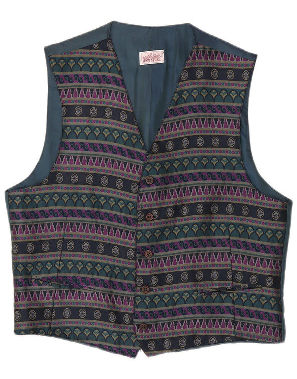 Vintage Mens Waistcoat XL Navy Blue Geometric Polyester