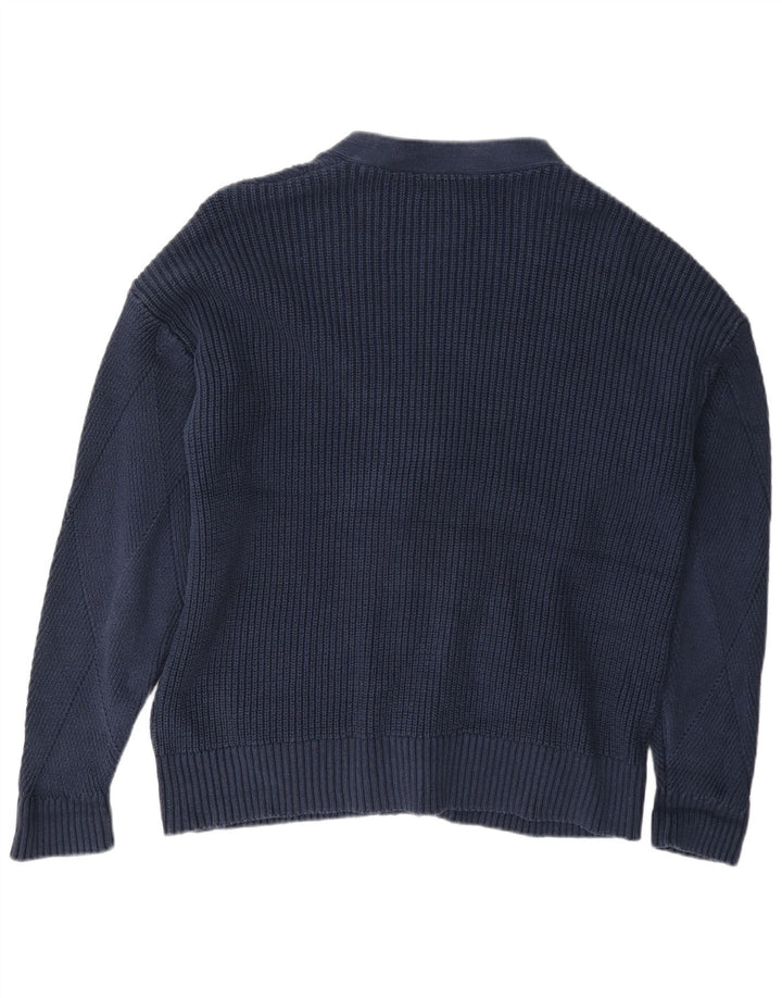 Marks & Spencer Womens Cardigan Sweater UK 16 Large Navy Blue Cotton