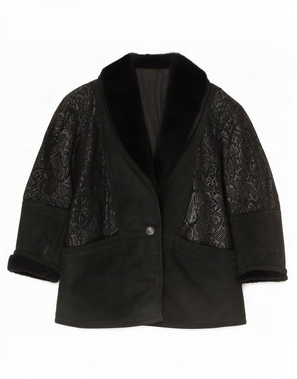 Conbipel Womens Oversized Suede Jacket IT 40 Small Black Animal Print
