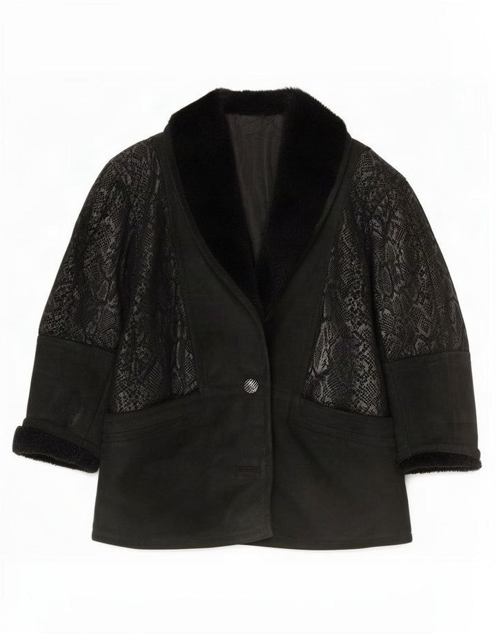 Conbipel Womens Oversized Suede Jacket IT 40 Small Black Animal Print