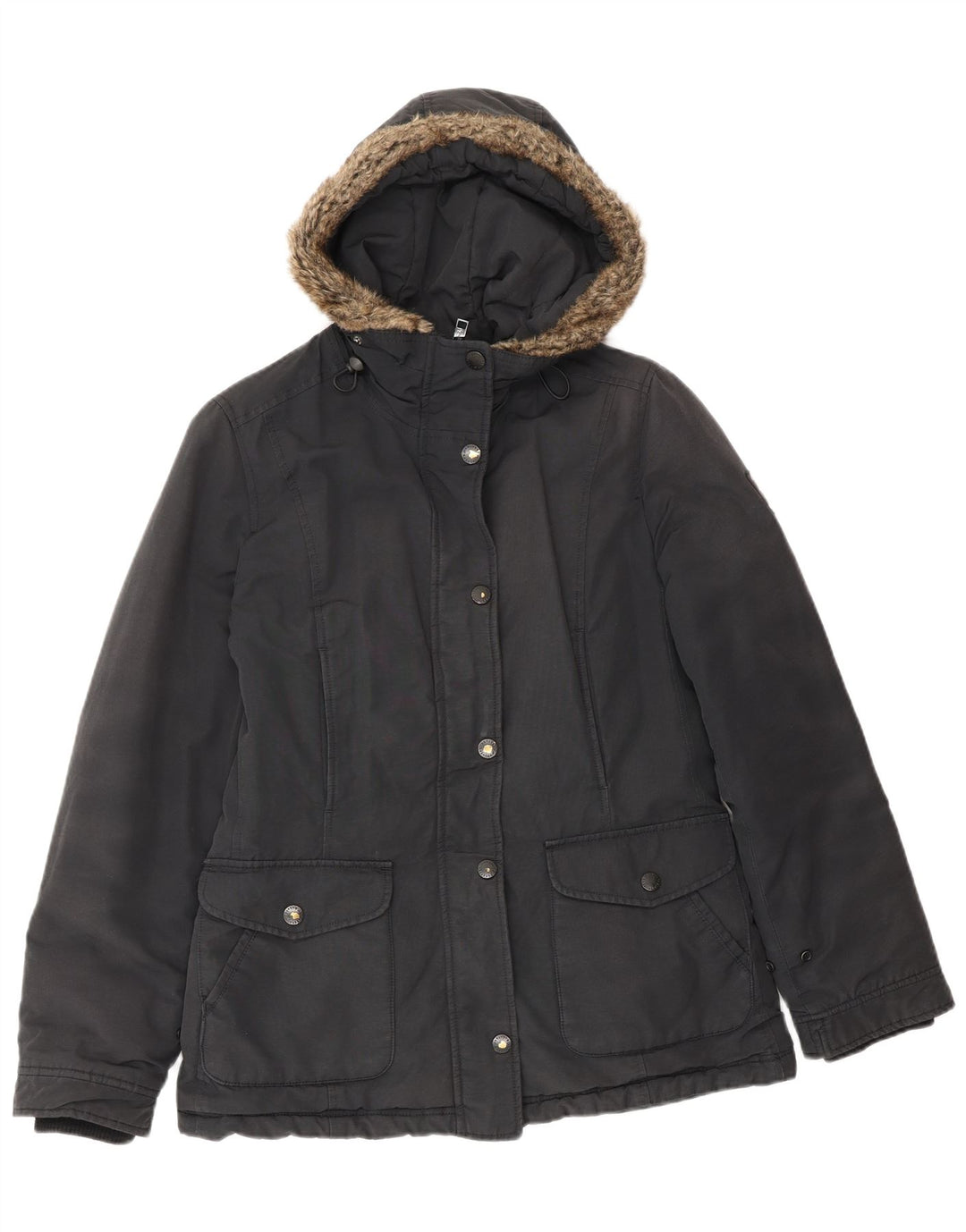 Refrigue Womens Hooded Parka Jacket UK 10 Small Black Cotton