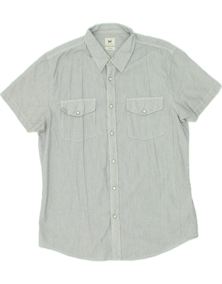 LEE Mens Short Sleeve Shirt 2XL Grey Pinstripe Cotton Vintage Lee and Second-Hand Lee from Messina Hembry 