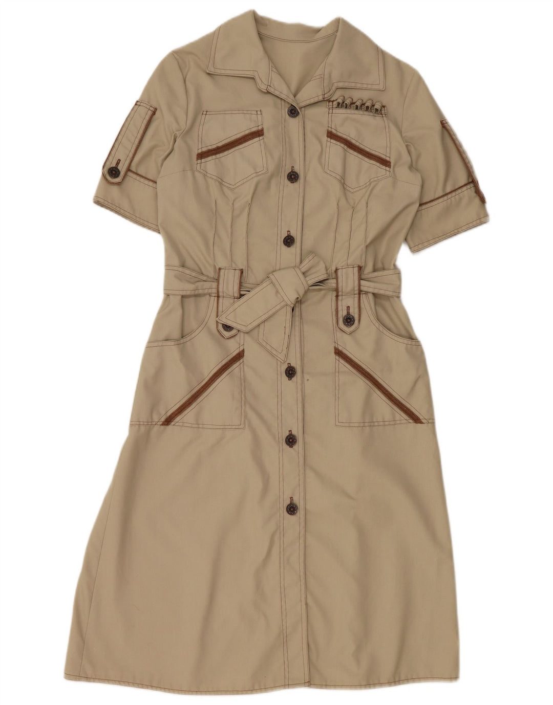 VINTAGE Womens Shirt Dress UK 12 Medium Grey