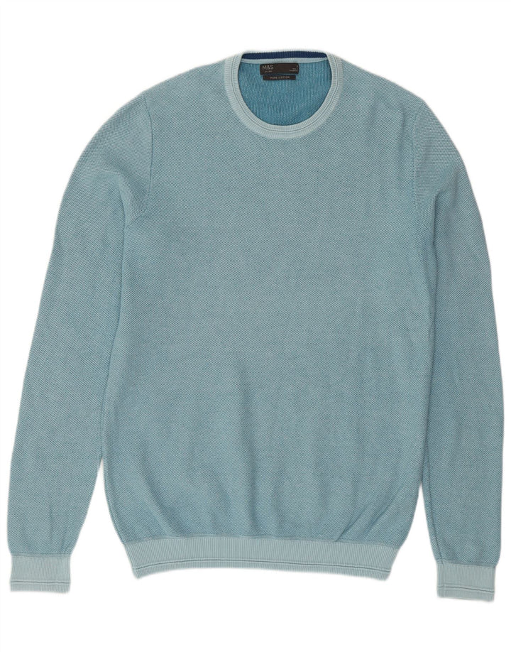 Marks & Spencer Mens Crew Neck Jumper Sweater Small Turquoise Cotton