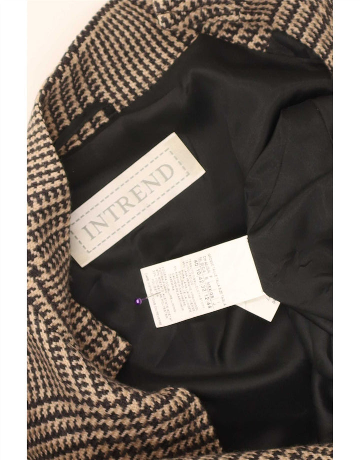 Intrend Womens Full Zip Blazer Jacket UK 12 Medium Brown Houndstooth