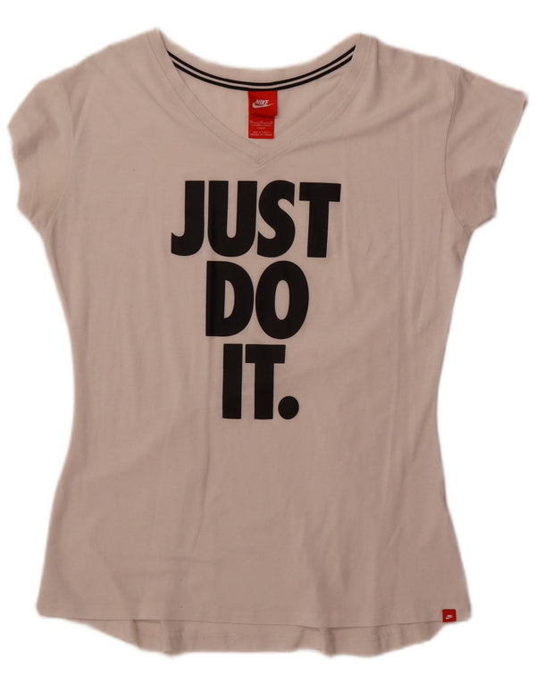 Nike Womens Graphic T-Shirt Top UK 14 Medium Off White