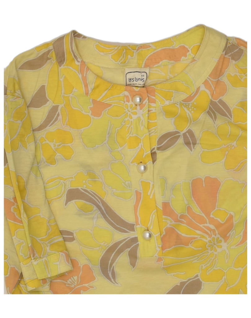 VINTAGE Womens Blouse Top UK 14 Large Yellow Floral Cotton | Vintage Vintage | Thrift | Second-Hand Vintage | Used Clothing | Messina Hembry 