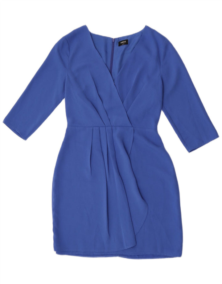 Oasis Womens 3/4 Sleeve Sheath Dress UK 8 Small Blue Polyester
