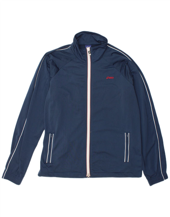 Asics Mens Tracksuit Top Jacket XL Navy Blue Striped Polyester