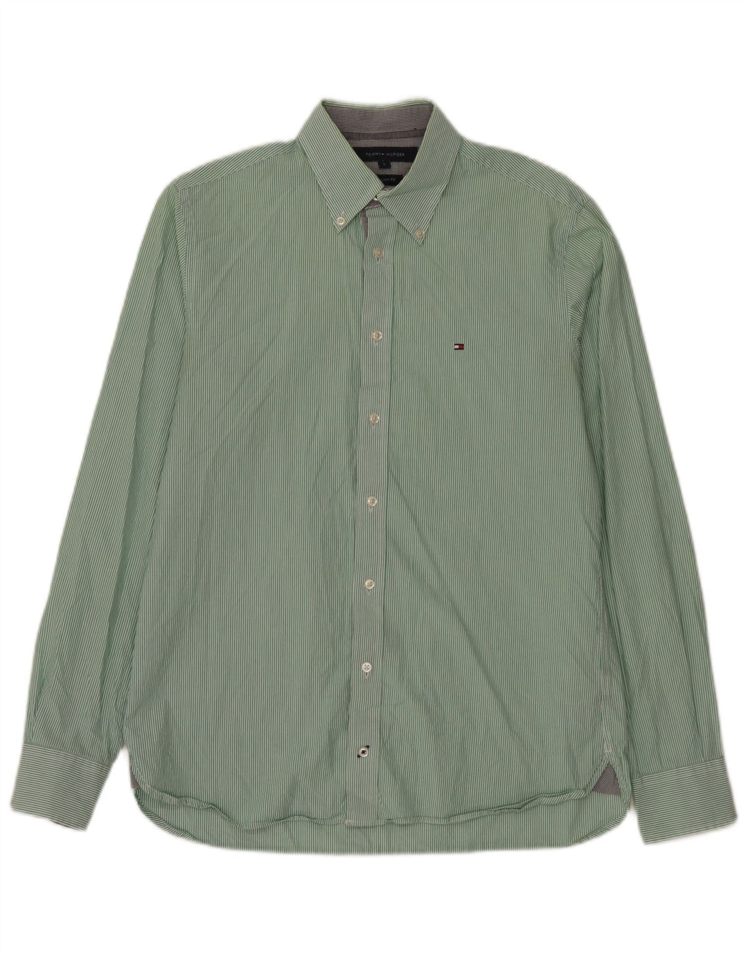 Tommy Hilfiger Mens Custom Fit Shirt Small Green Striped Cotton